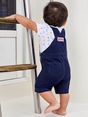JoJo Maman Bébé Navy Woven Short Baby Dungarees - Image 4 of 5