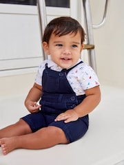 JoJo Maman Bébé Navy Woven Short Baby Dungarees - Image 5 of 5