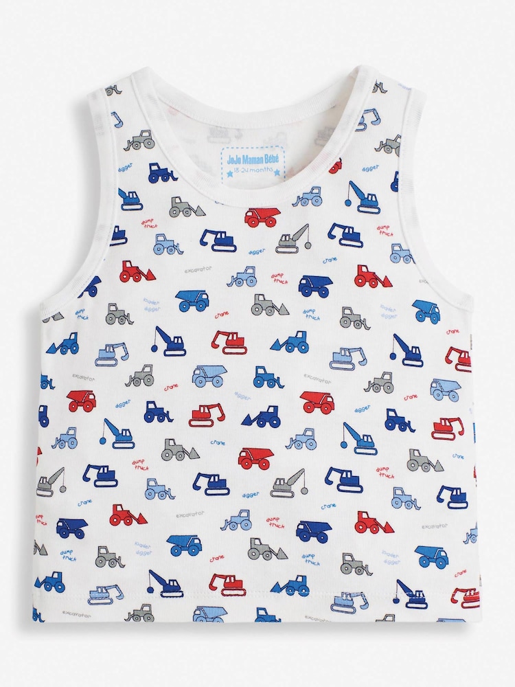 JoJo Maman Bébé Blue 3-Pack Digger Boys' Vest Set - Image 2 of 6 JoJo Maman Bébé Blue 3-Pack Digger Boys' Vest Set - Image 2 of 6