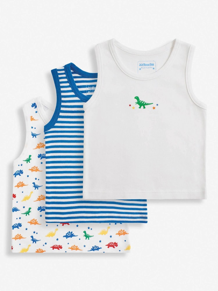 JoJo Maman Bébé Dinosaur 3-Pack Boys' Vest Set - Image 1 of 5