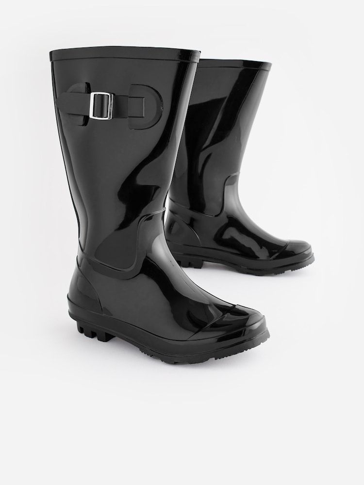Gloss Black Buckle Wellies - Image 1 of 6