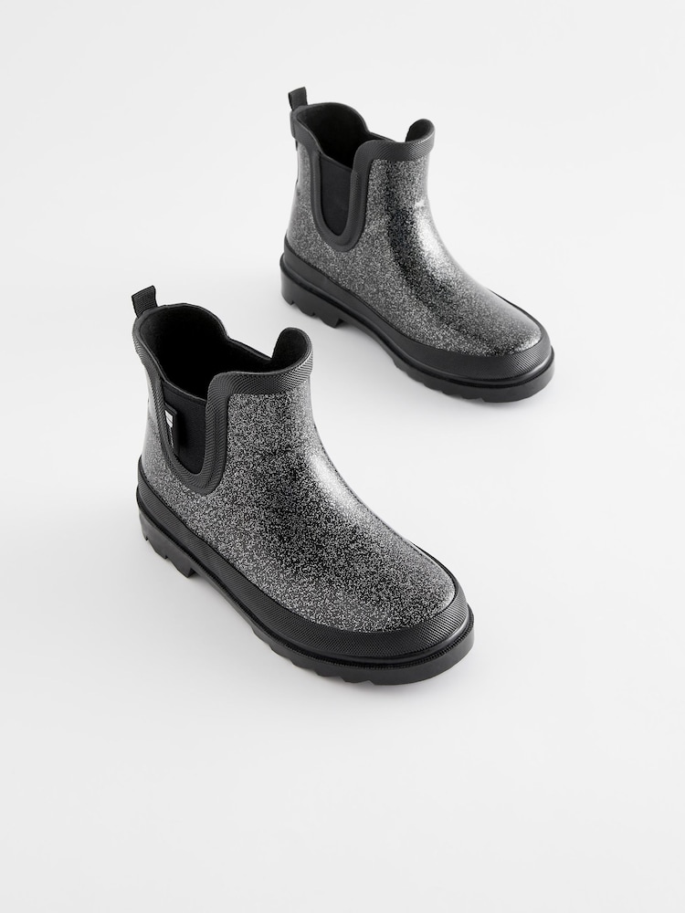 Black Glitter Chelsea Wellies - Image 1 of 5 Black Glitter Chelsea Wellies - Image 1 of 5