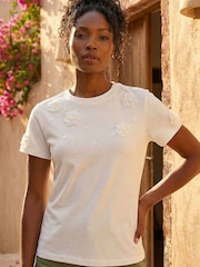 Roman White Floral Applique T-Shirt - Image 1 of 4