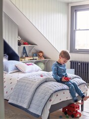 The White Company Blue Chambray And Stripe Cross Stitch Quilt - Image 1 of 4