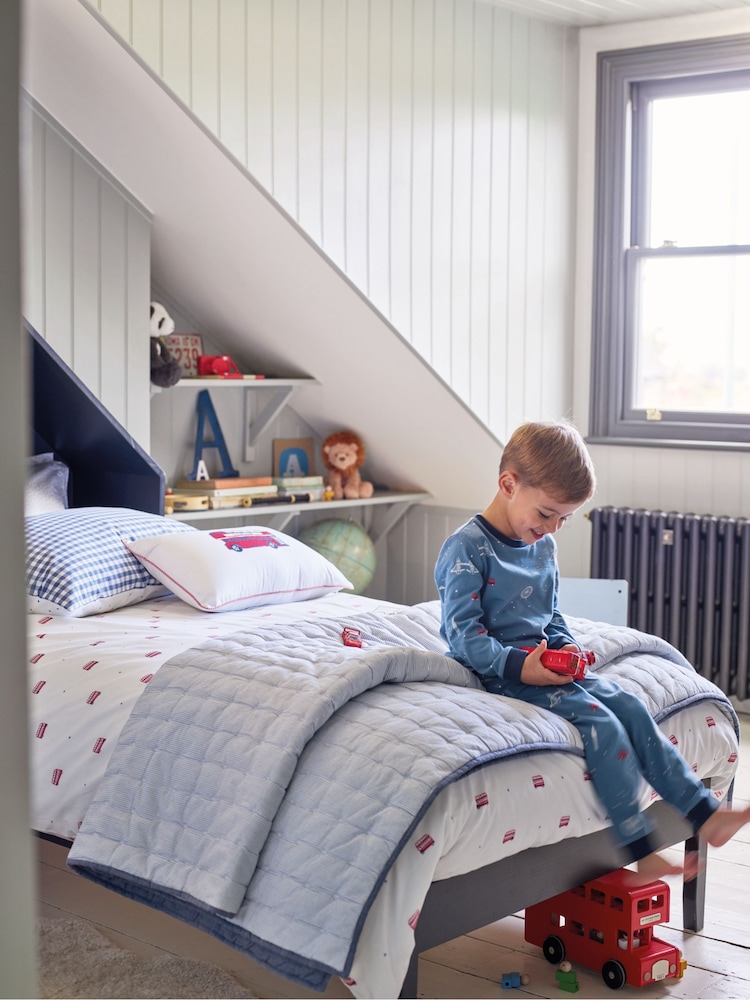 The White Company Blue Chambray And Stripe Cross Stitch Quilt - Image 1 of 4