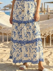 Roman White Floral Contrast Print A-Line Skirt - Image 2 of 4