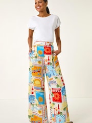 Roman Natural Sunshine Print Wide Leg Trousers - Image 1 of 5