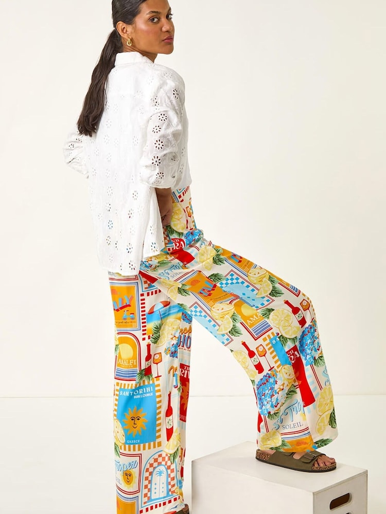 Roman Natural Sunshine Print Wide Leg Trousers - Image 2 of 5