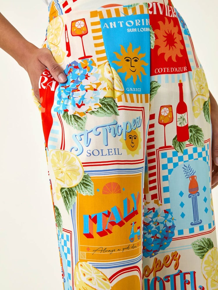 Roman Natural Sunshine Print Wide Leg Trousers - Image 5 of 5