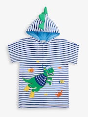 JoJo Maman Bébé Blue Stripe Dino Towelling Hooded Poncho - Image 1 of 4
