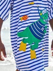 JoJo Maman Bébé Blue Stripe Dino Towelling Hooded Poncho - Image 2 of 4