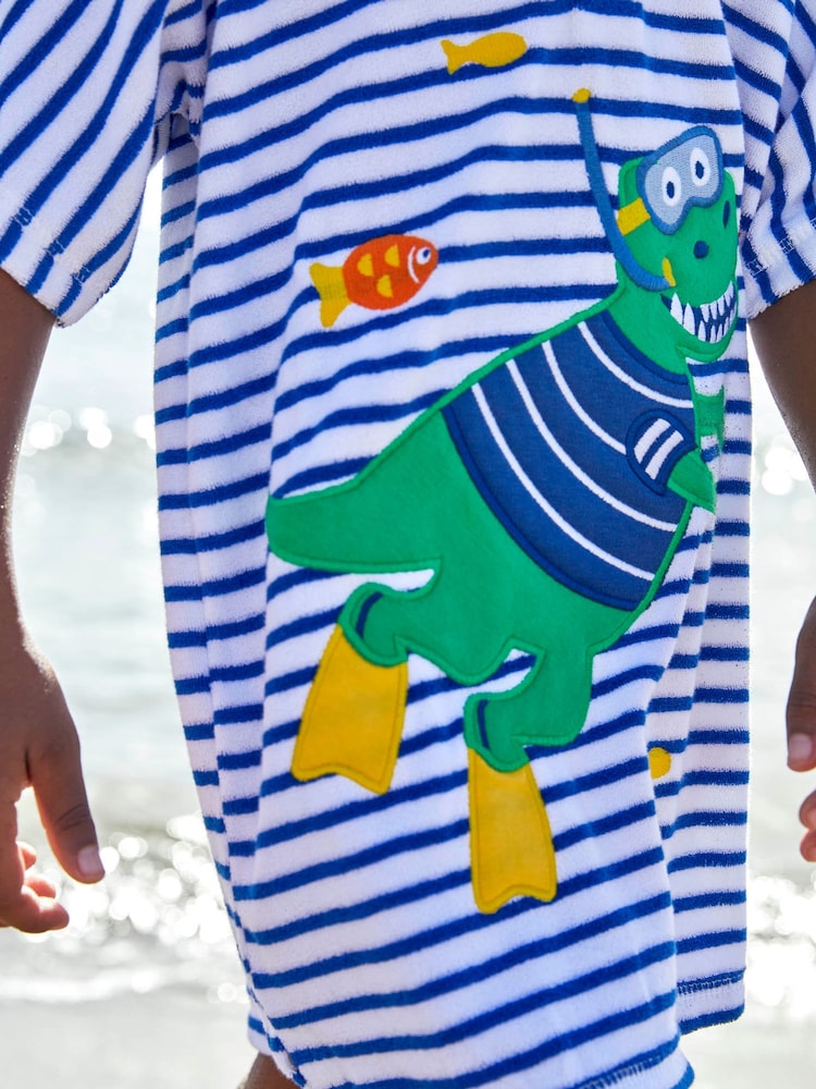 JoJo Maman Bébé Blue Stripe Dino Towelling Hooded Poncho - Image 2 of 4
