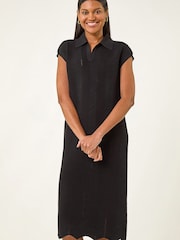 Roman Black Textured Zig Zag Knit Midi Dress - Image 4 of 5