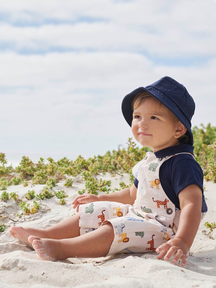 JoJo Maman Bébé Navy Blue Twill Bucket Sun Hat - Image 2 of 4