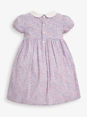 JoJo Maman Bébé Pink Pastel Ditsy Floral Smocked Baby Jersey Dress with Knickers - Image 2 of 4