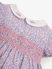 JoJo Maman Bébé Pink Pastel Ditsy Floral Smocked Baby Jersey Dress with Knickers - Image 3 of 4