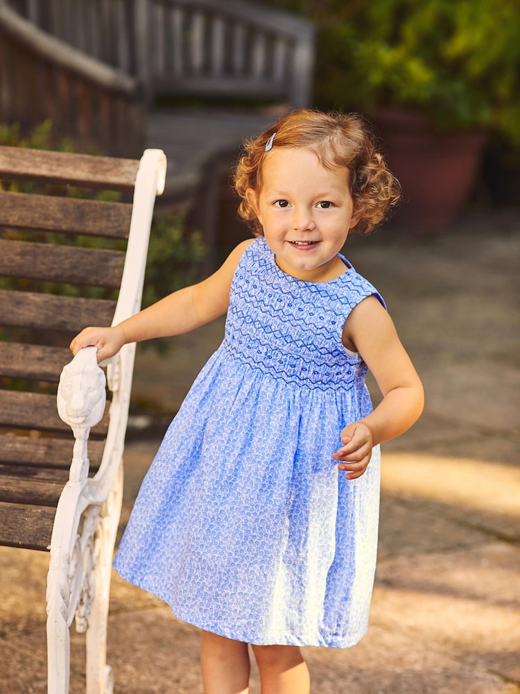 JoJo Maman Bébé Blue Bud Floral Smocked Dress - Image 2 of 6