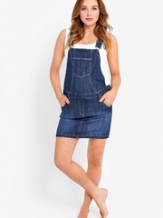 JoJo Maman Bébé Maternity Blue Mid Wash Denim Dungaree Dress - Image 2 of 3
