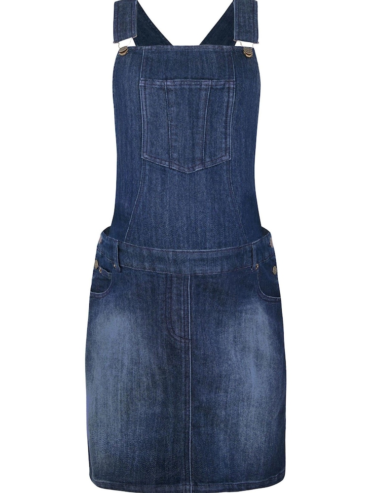 JoJo Maman Bébé Maternity Blue Mid Wash Denim Dungaree Dress - Image 3 of 3
