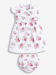 JoJo Maman Bébé Rose Print Baby Dress with Knickers - Image 2 of 2