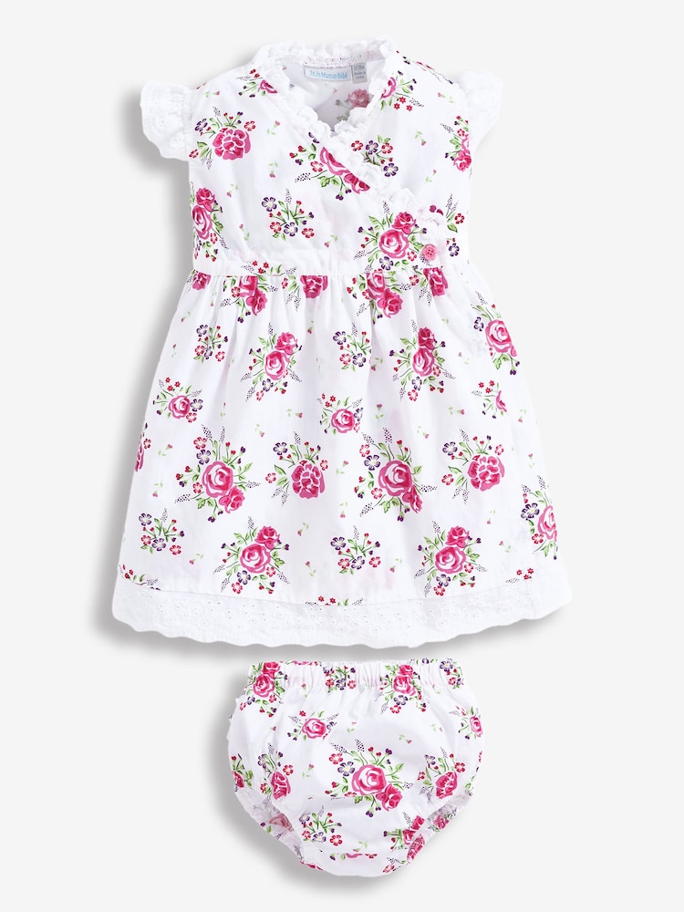 JoJo Maman Bébé Rose Print Baby Dress with Knickers - Image 2 of 2