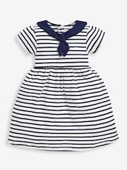 JoJo Maman Bébé White Navy Stripe Short Sleeve Sailor Jersey Dress - Image 3 of 4