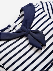 JoJo Maman Bébé White Navy Stripe Short Sleeve Sailor Jersey Dress - Image 4 of 4