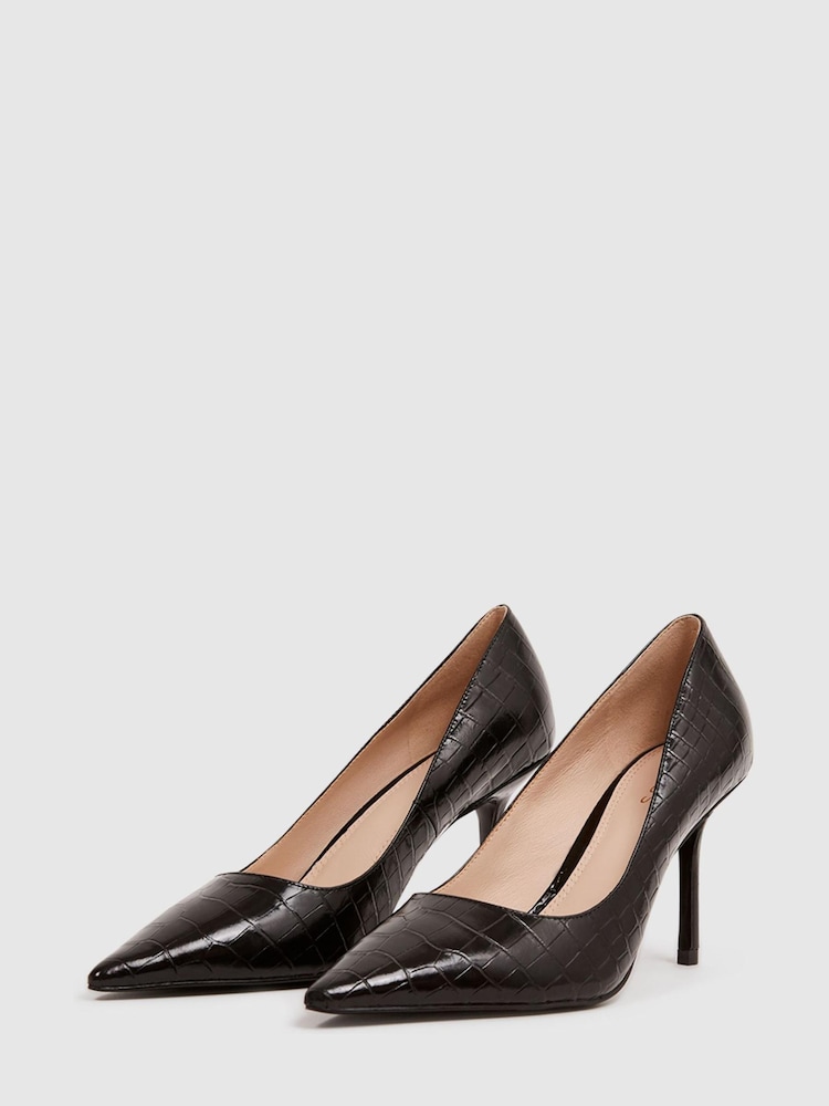 Reiss Black Elina Mid Heel Leather Court Shoes - Image 4 of 5