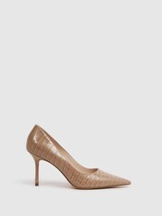 Reiss Camel Elina Mid Heel Leather Court Shoes - Image 1 of 6