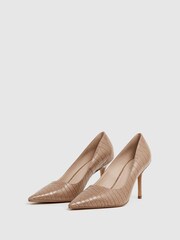 Reiss Camel Elina Mid Heel Leather Court Shoes - Image 4 of 6