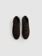 Reiss Chocolate Finley Suede Suede Trainers - Image 3 of 5
