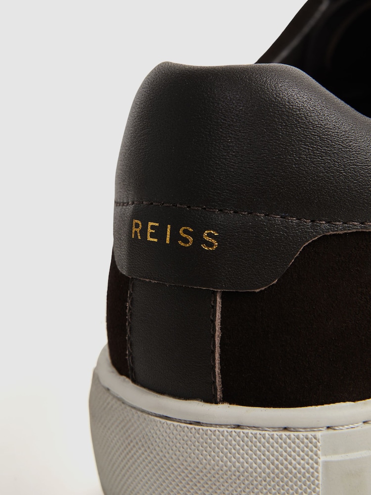 Reiss Chocolate Finley Suede Suede Trainers - Image 5 of 5