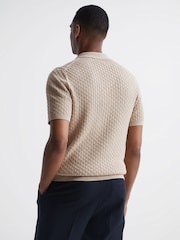 Reiss Oatmeal Melange Grande Cable Knit Cuban Collar Button Through Shirt - Image 5 of 6