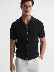 Reiss Black Amersham Textured Button Through Shirt - Image 1 of 6