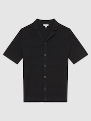 Reiss Black Amersham Textured Button Through Shirt - Image 2 of 6