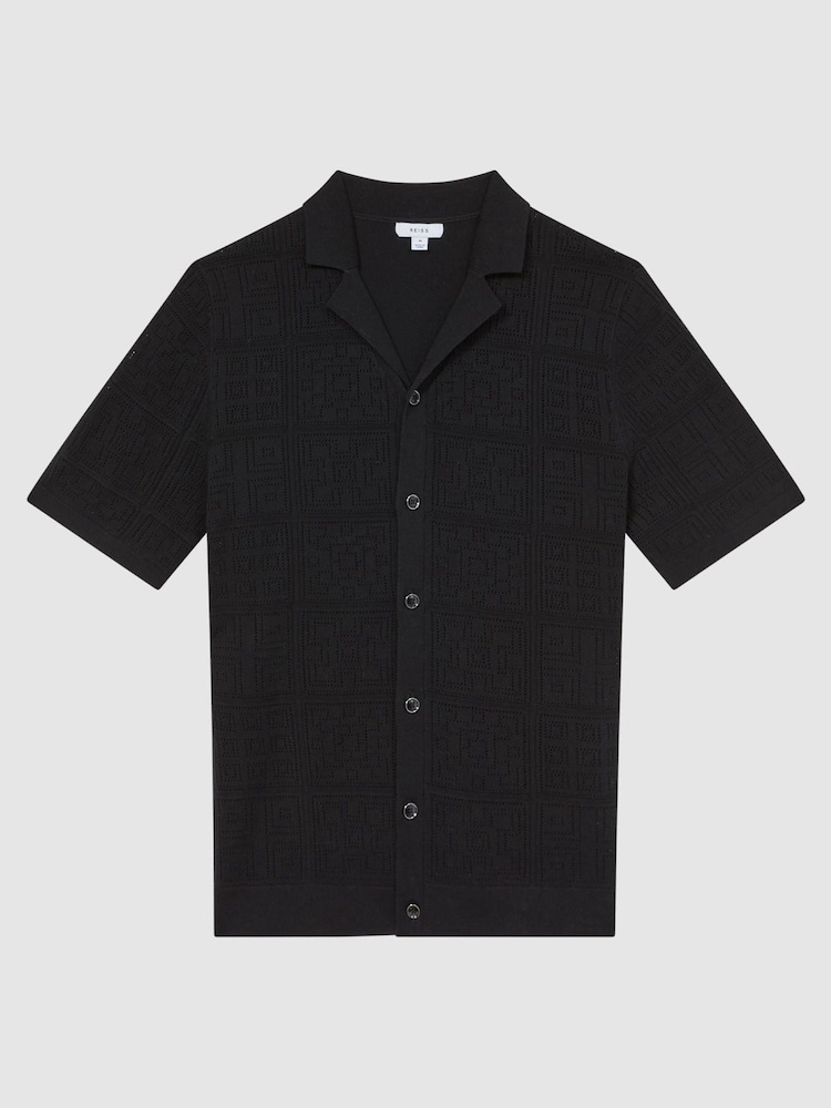 Reiss Black Amersham Textured Button Through Shirt - Image 2 of 6