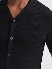 Reiss Black Amersham Textured Button Through Shirt - Image 4 of 6
