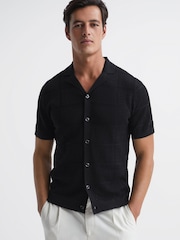 Reiss Black Amersham Textured Button Through Shirt - Image 6 of 6