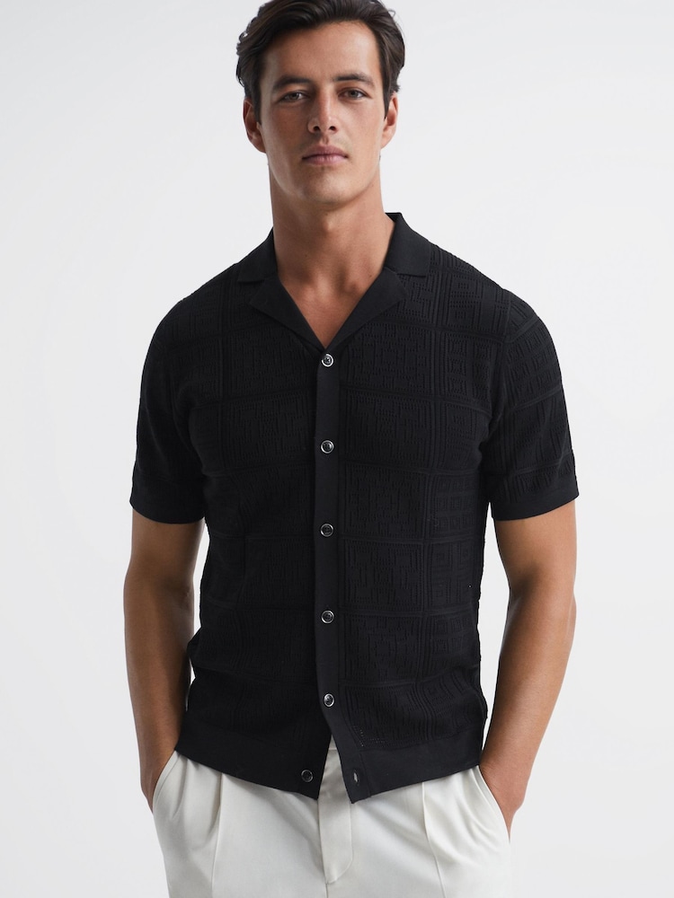 Reiss Black Amersham Textured Button Through Shirt - Image 6 of 6