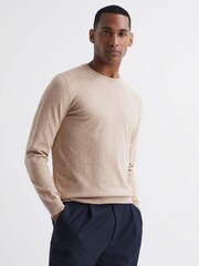 Reiss Oatmeal Charles Slim Fit Cotton Crew Neck Jumper - Image 1 of 6