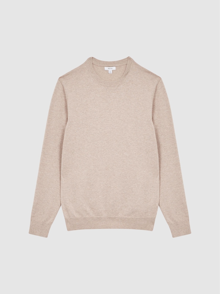 Reiss Oatmeal Charles Slim Fit Cotton Crew Neck Jumper - Image 2 of 6