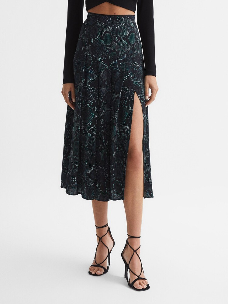 Reiss Teal Kolbie Printed Slip Skirt - Image 1 of 6