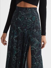 Reiss Teal Kolbie Printed Slip Skirt - Image 4 of 6