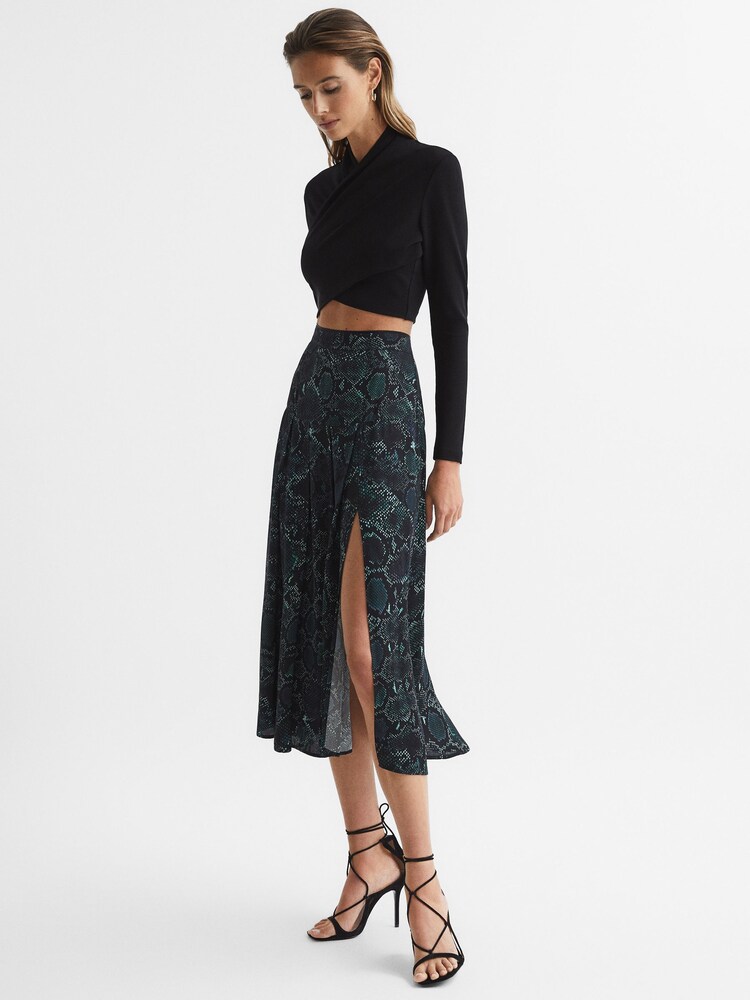Reiss Teal Kolbie Printed Slip Skirt - Image 6 of 6