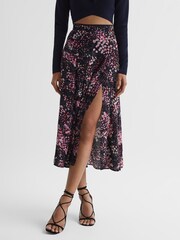 Reiss Black Kolbie Printed Slip Skirt - Image 1 of 6