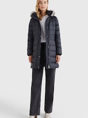 Tommy Hilfiger Gesteppter Daunenmantel mit Kapuze und Fellimitat, Blau - Bild 1 von 7