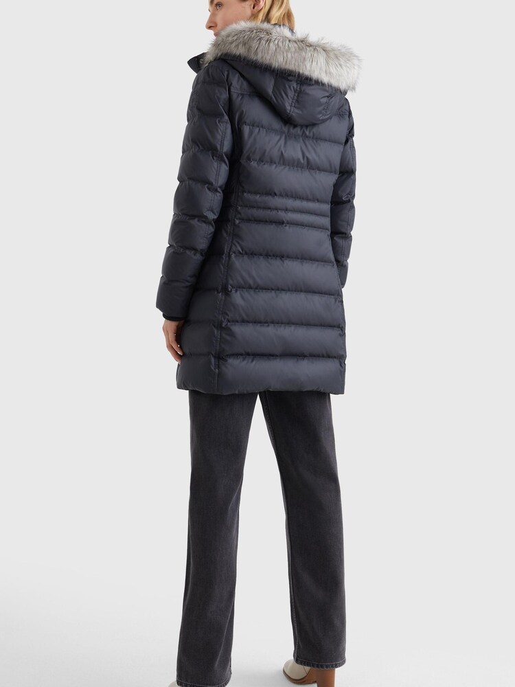 Tommy Hilfiger Gesteppter Daunenmantel mit Kapuze und Fellimitat, Blau - Bild 2 von 7