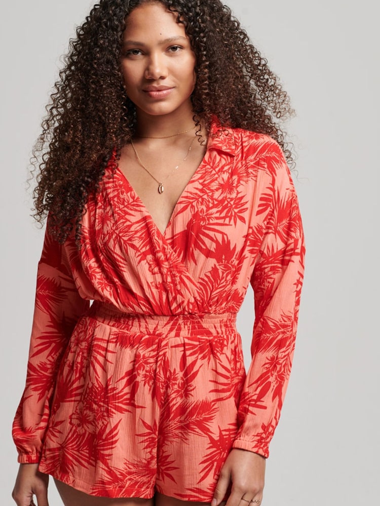 Superdry Orange Vintage Beach Playsuit - Image 1 of 7