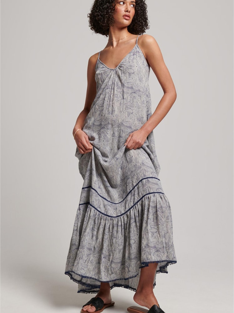 Blau - Superdry Vintage Langes Strand-Trägerkleid - Bild 1 von 6