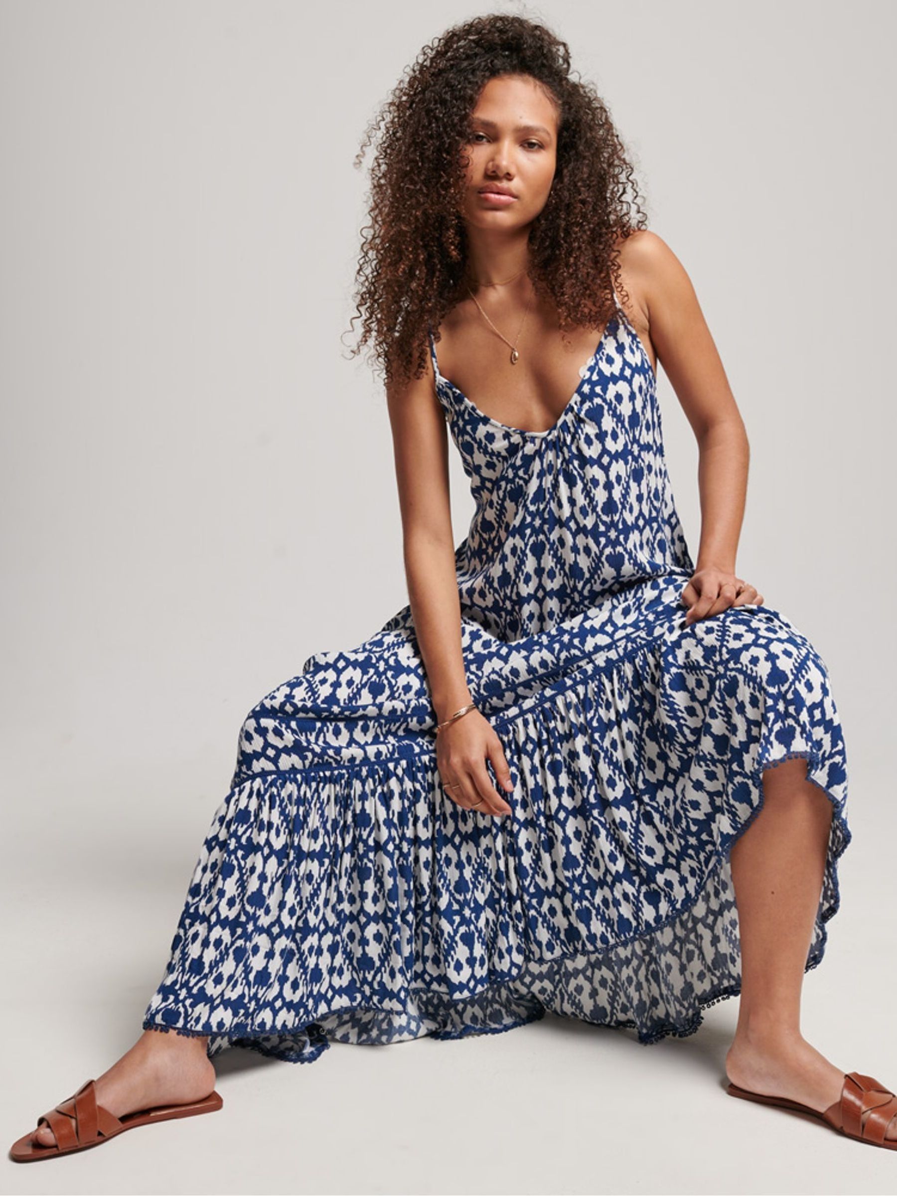 Buy Superdry Arrow Ikat Blue Vintage Long Beach Cami Dress from Next Luxembourg